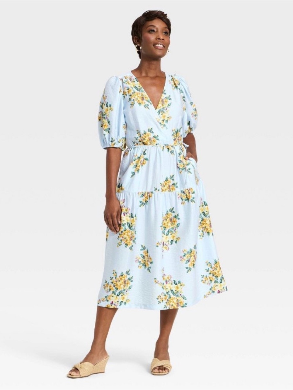 A New Day Women's Light Blue Floral Midi Dress Size XS